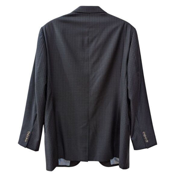J. Hilburn Men's 45R Classic Fit Micro Check Navy Wool Blazer Two Button - Picture 2 of 8